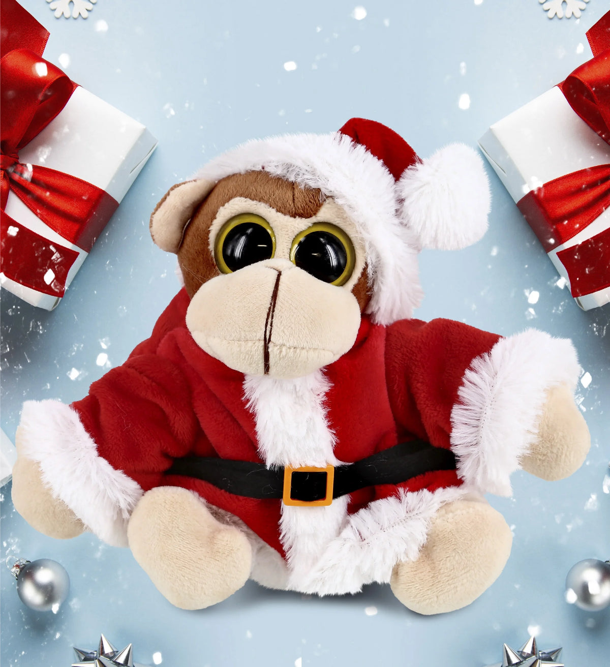 Santa Big Eye Monkey Stuffed Animal Plush Toy, 6 Inches M8527