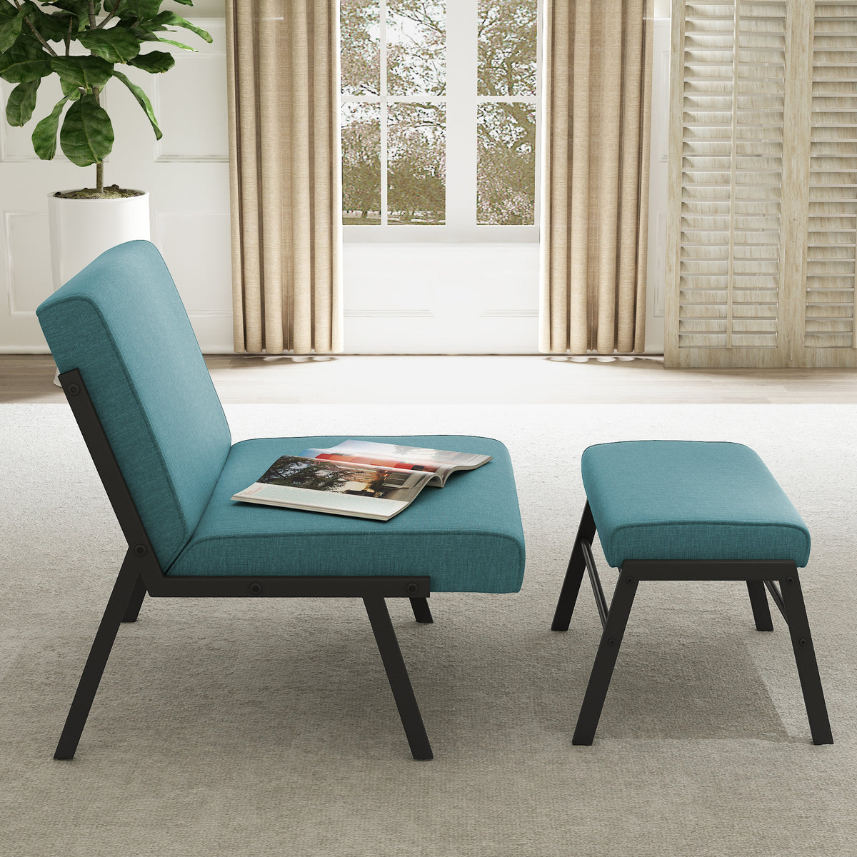 Linen Accent Chair with Ottoman R942