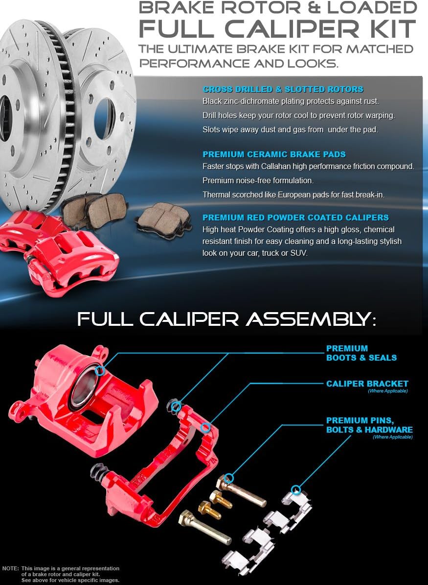 Powder Coated Red Calipers Rotors Ceramic Pads Performance Kit R70796