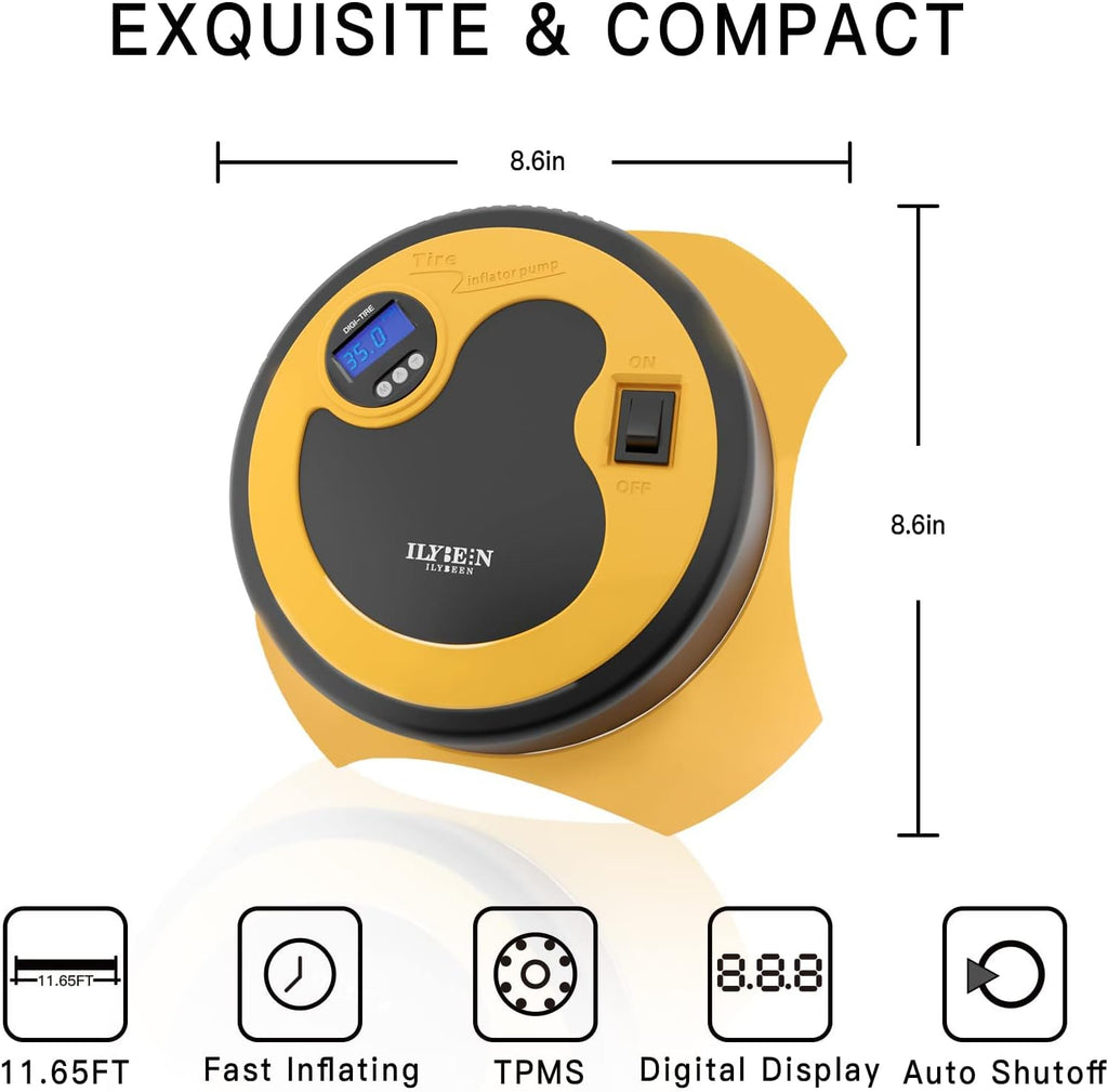 Tire Inflator Portable Air Compressor, DC 12V Auto Tire Pump, Digital Air Pump with LED Light, Long Power Cord Auto Shut Off, Pack of 2 X40147