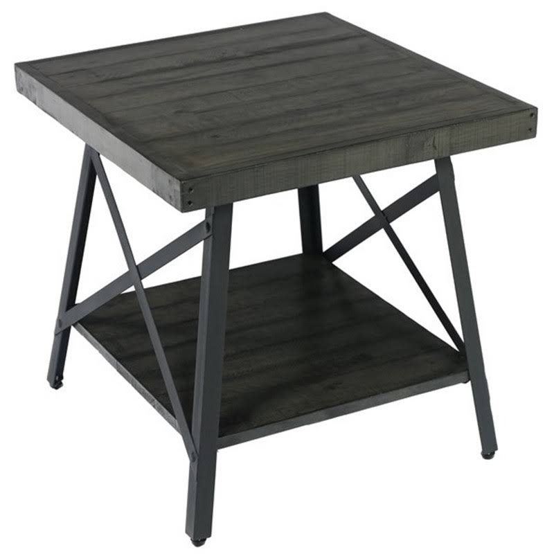 Antique Gray and Steel Gray Solid Wood Top End Table J208