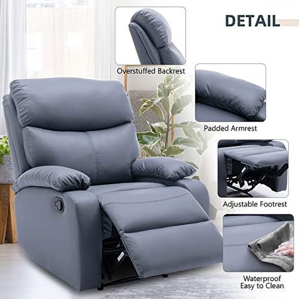 Cerulean Blue Manual Recliner Chair with Micro Leather E12330