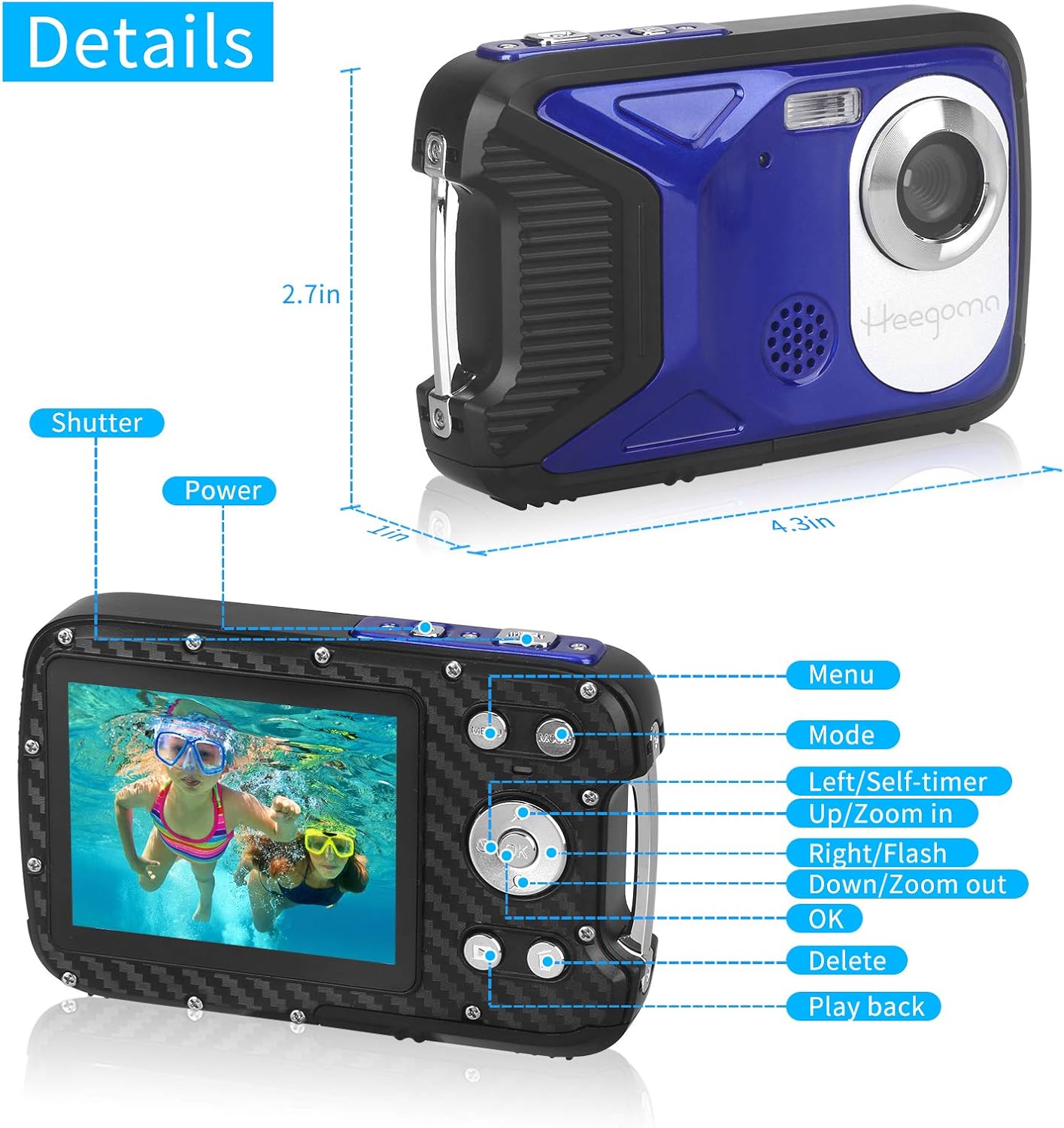 Waterproof Digital Camera 16MP HD 1080P Underwater Camera with Rechargeable Battery S777