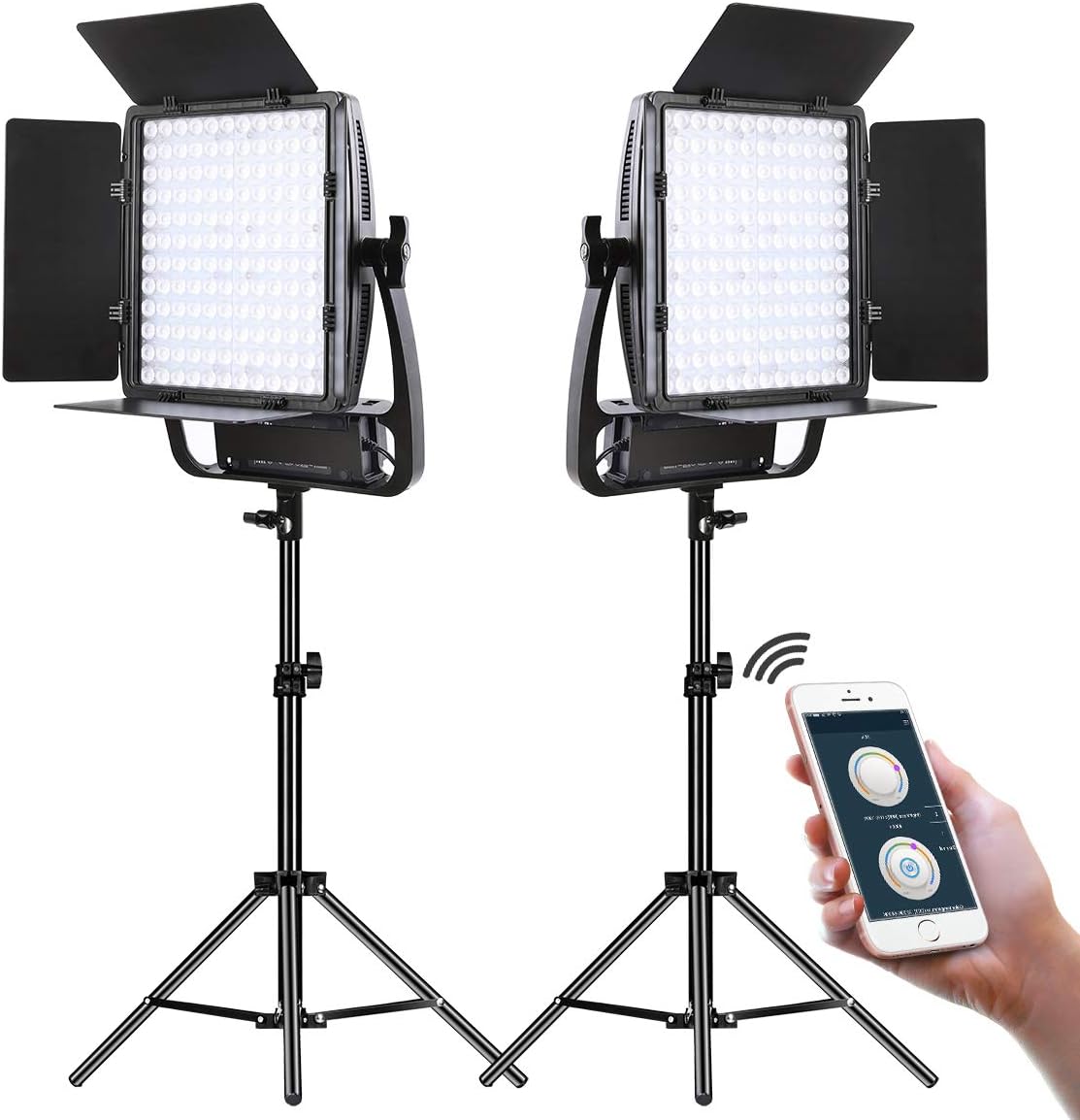 2 Packs Dimmable Bi-Color LED Video Lighting Kits with APP Control, 50W Optical Lens Variable 3200K~5600K, CRI 97+ LED Panel Light H970