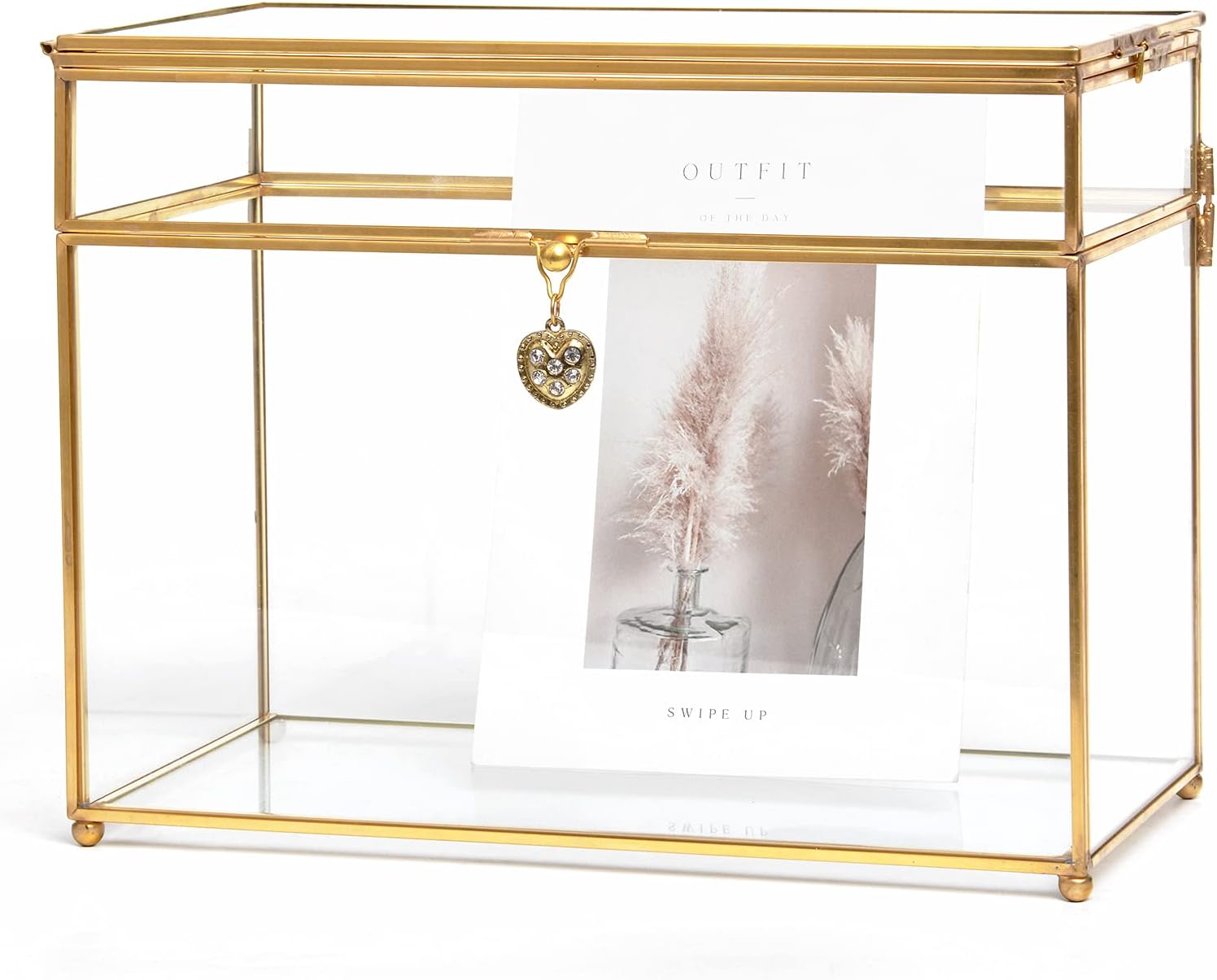 Rectangle Glass Card Box with Lid and Heartshape Pendant J85595
