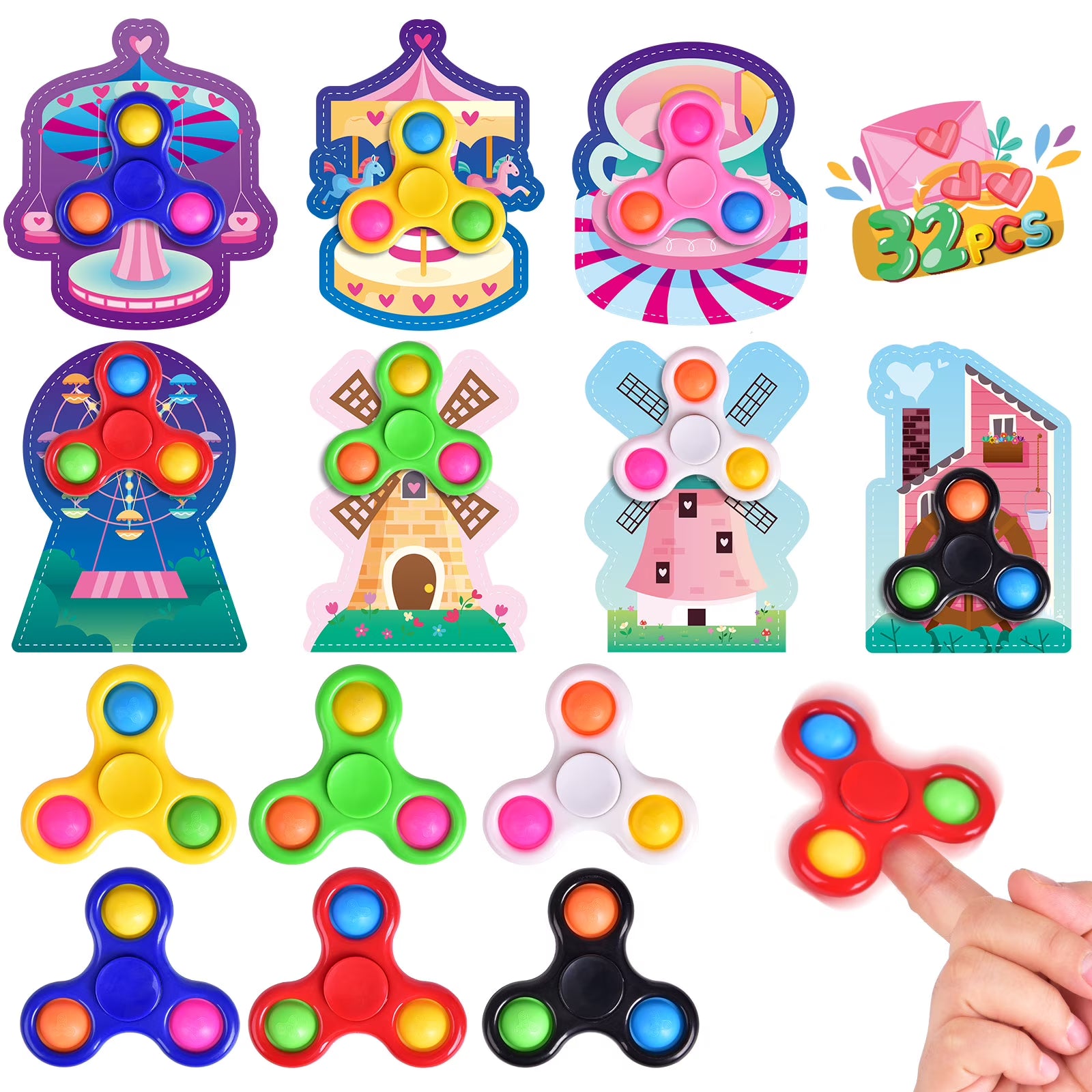 28 Packs Valentines Cards with Fidget Spinner X866060