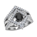 Pear Cut Black Diamond Wedding Ring Set 14K White Gold P392