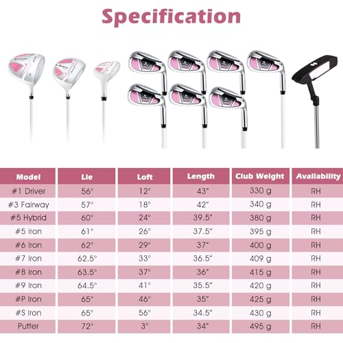 12 Pieces Women’s Complete Golf Club Set Right Hand with Portable Golf Cart Bag D915