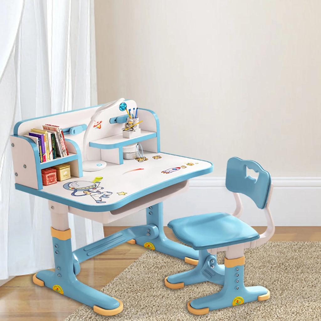 Blue Height Adjustable Kids Desk and Chair Set with Drawer X95160