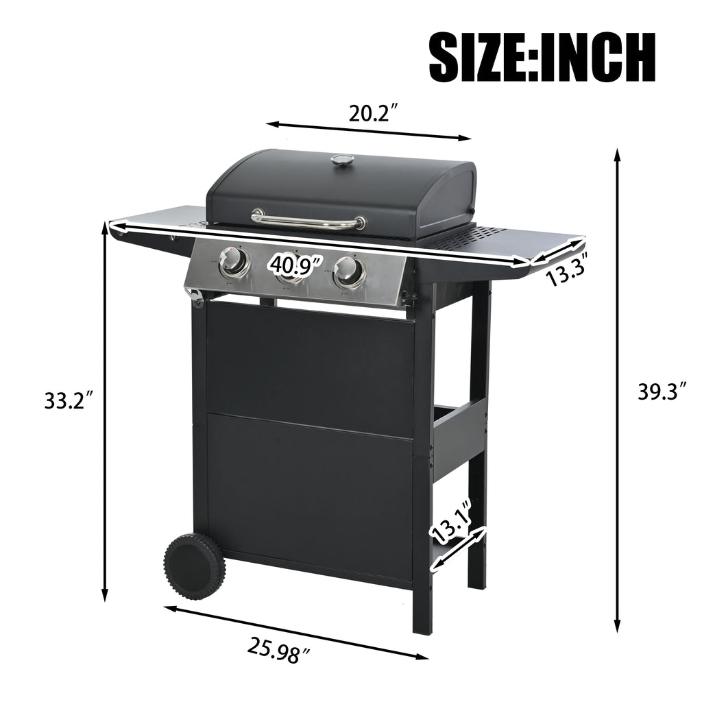 3 Burner Portable Propane Gas Grill Stainless Steel Black J267