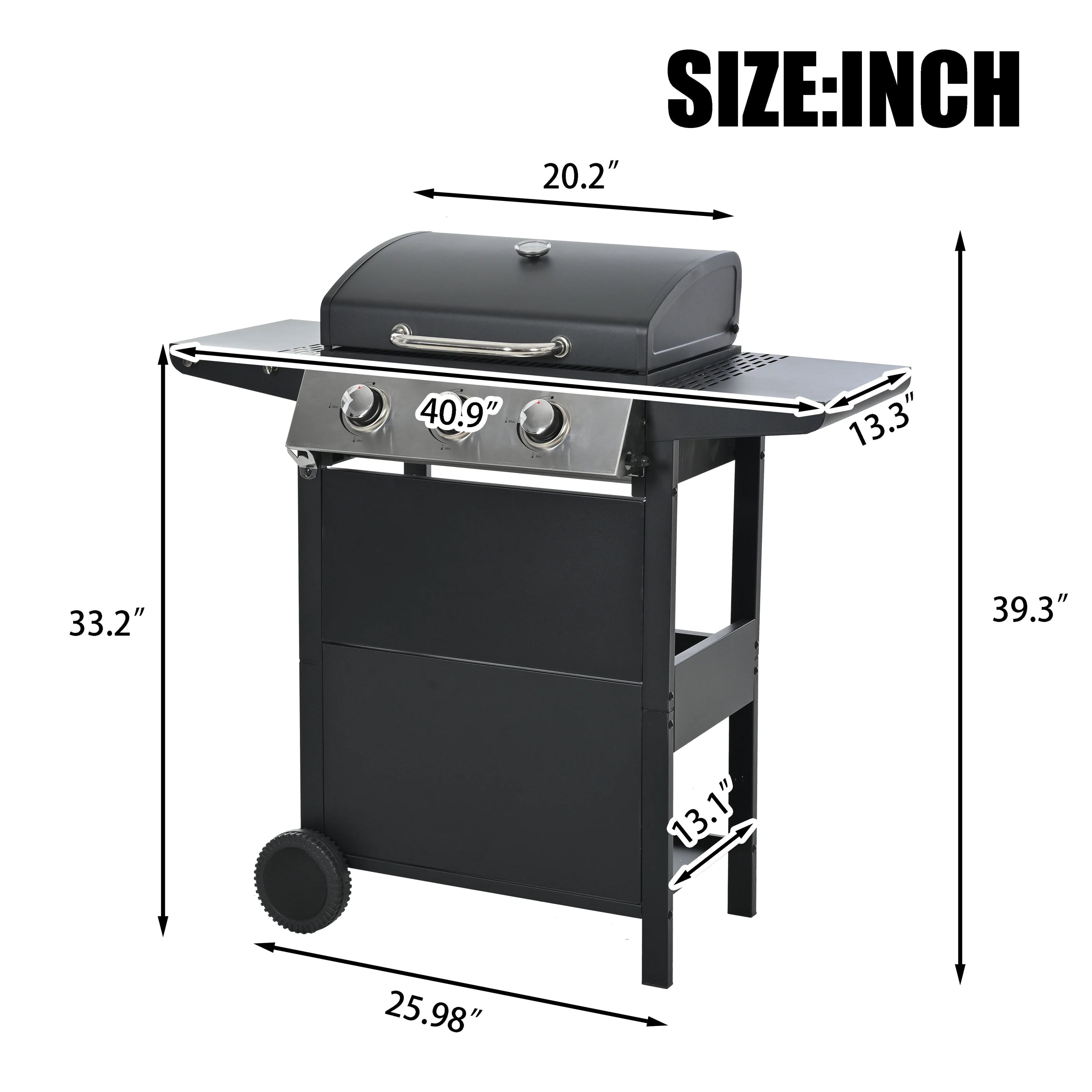 3 Burner Portable Propane Gas Grill Stainless Steel Black J267