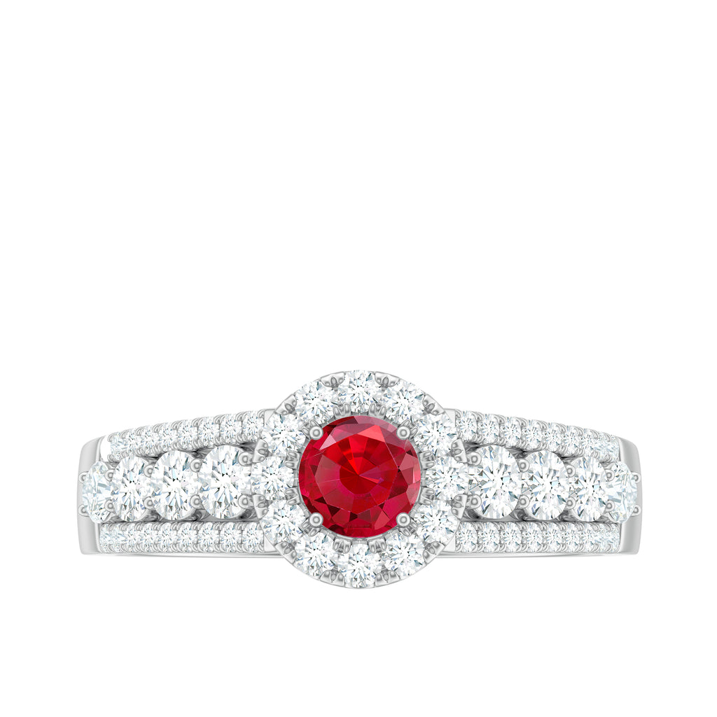 1.5 CT Lab Created Ruby and Moissanite Ring, 925 Sterling Silver, US 4.00 G130