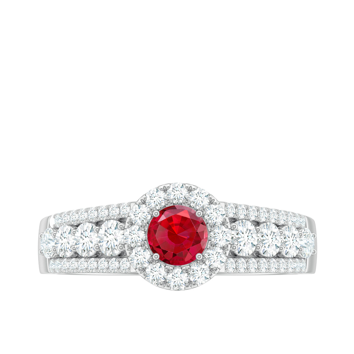 1.5 CT Lab Created Ruby and Moissanite Ring, 925 Sterling Silver, US 4.00 G130