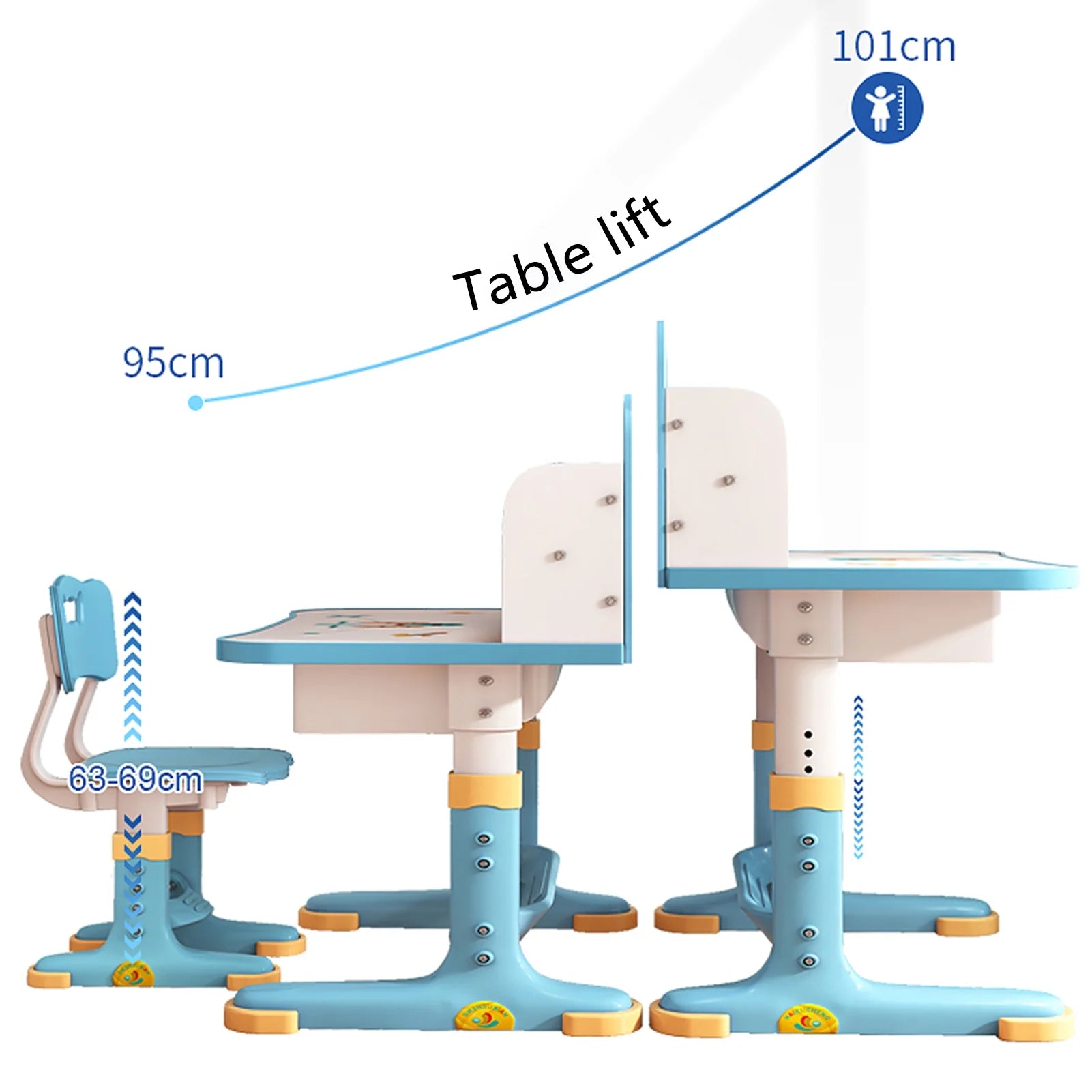 Blue Height Adjustable Kids Desk and Chair Set with Drawer X95160