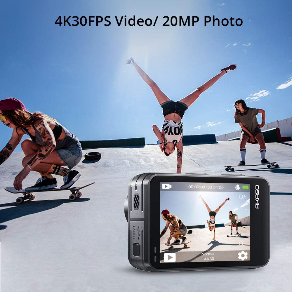 4K30FPS 20MP WiFi Action Camera with Touch Screen EIS 2.0 Remote Control 131 Feet Underwater Camera with 2X 1350mAh Batteries F6568