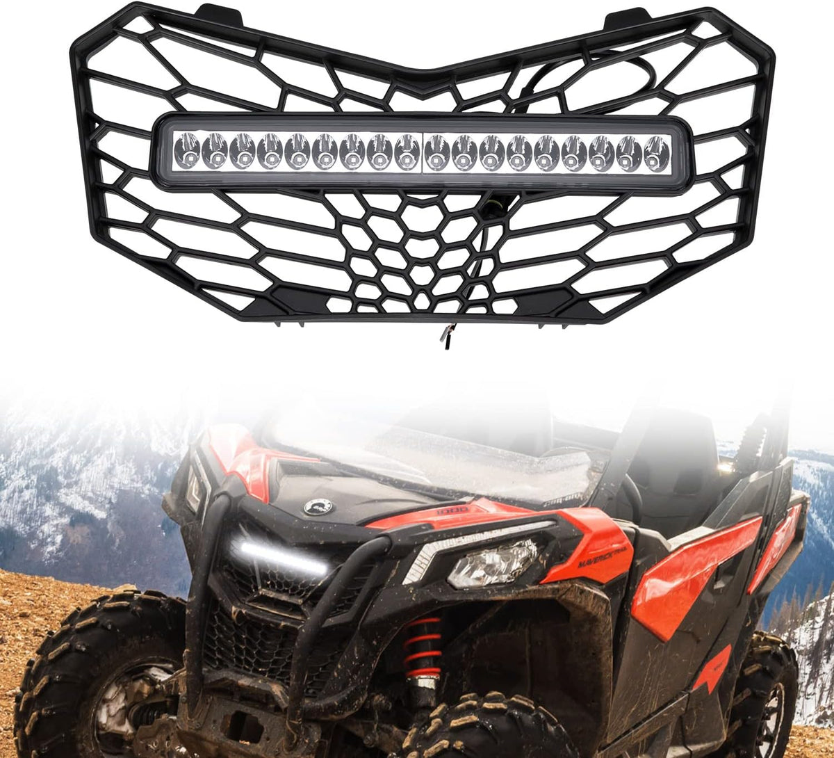 Front Mesh Grille with LED Backlight Light Bar for Can-Am Maverick Trail Sport Max 1000 800 R C318481