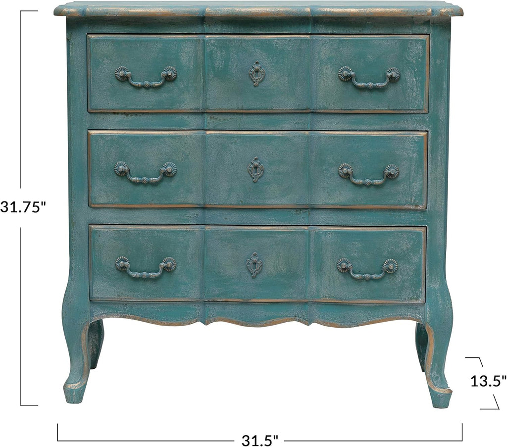 Distressed Blue 3 Drawer Wood Dresser L684025