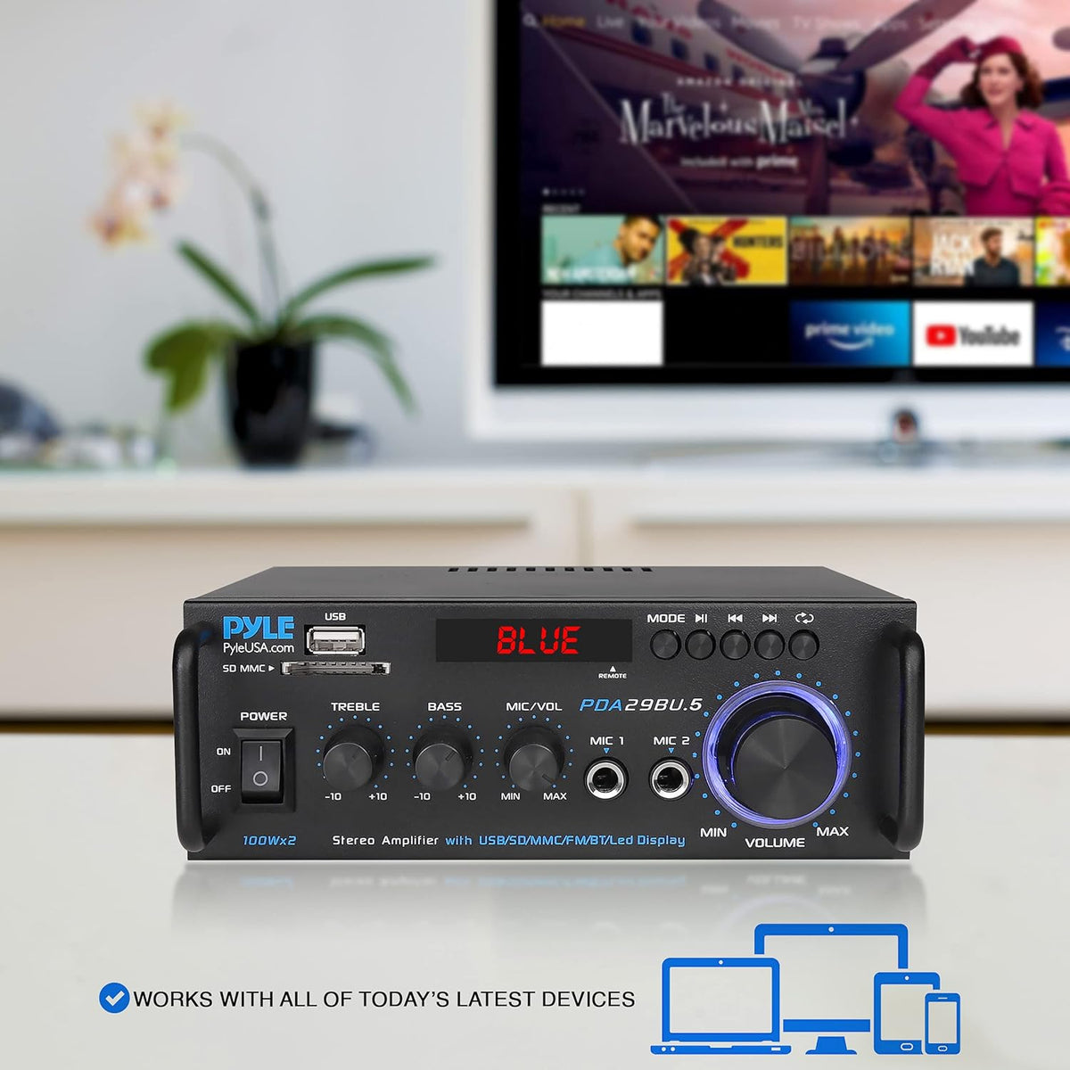 200W 2 Channel Bluetooth Stereo Power Amplifier with FM Radio, Pack of 2 V209