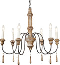 French Country 6-Lights Handmade White Distressed Wood Chandelier D215