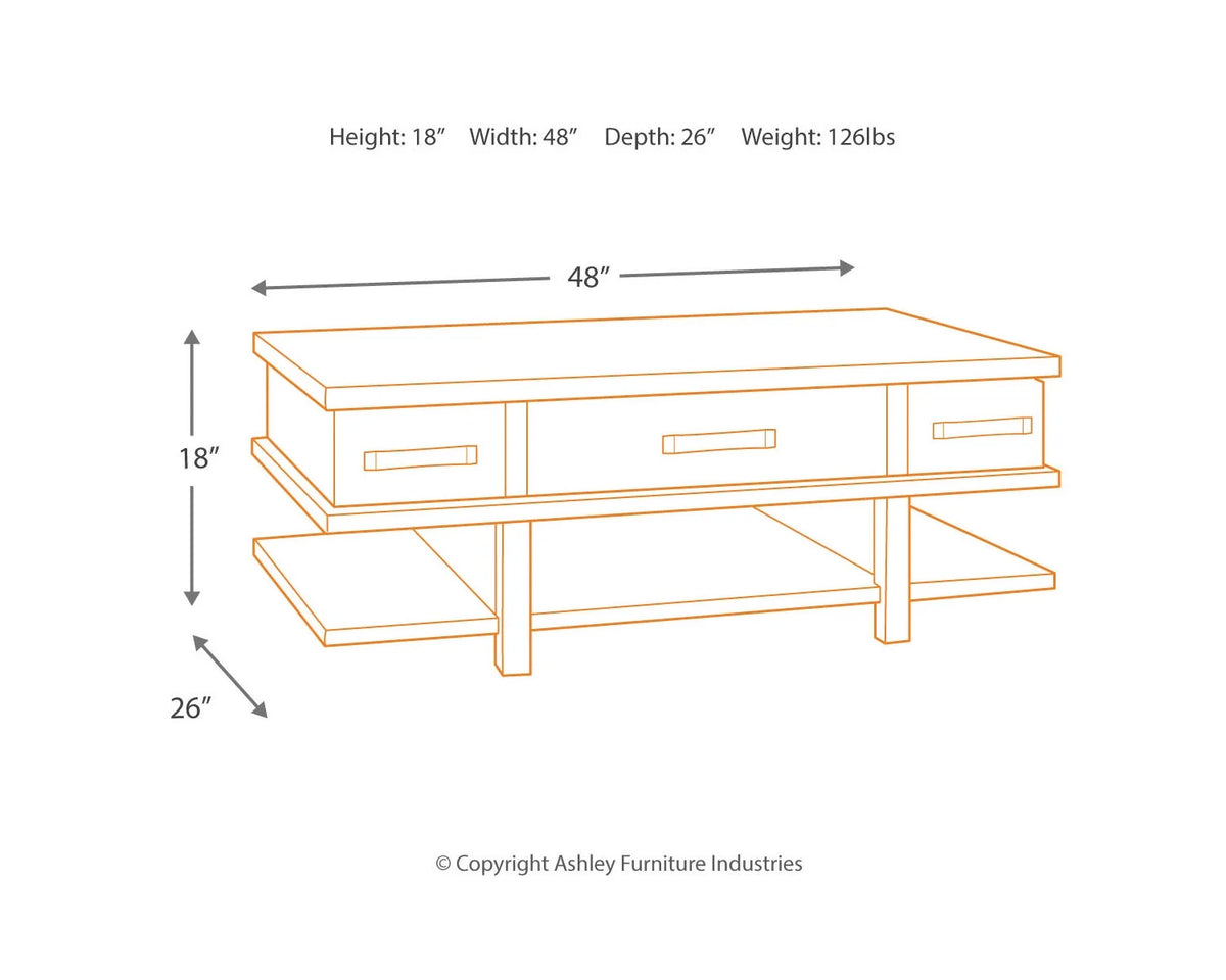 2 Drawer Coffee Table with Lift Top, Two-tone Brown A430042