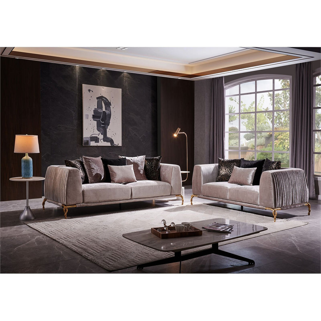 Ivory Velvet 2PC Living Room Set with Wood D853360