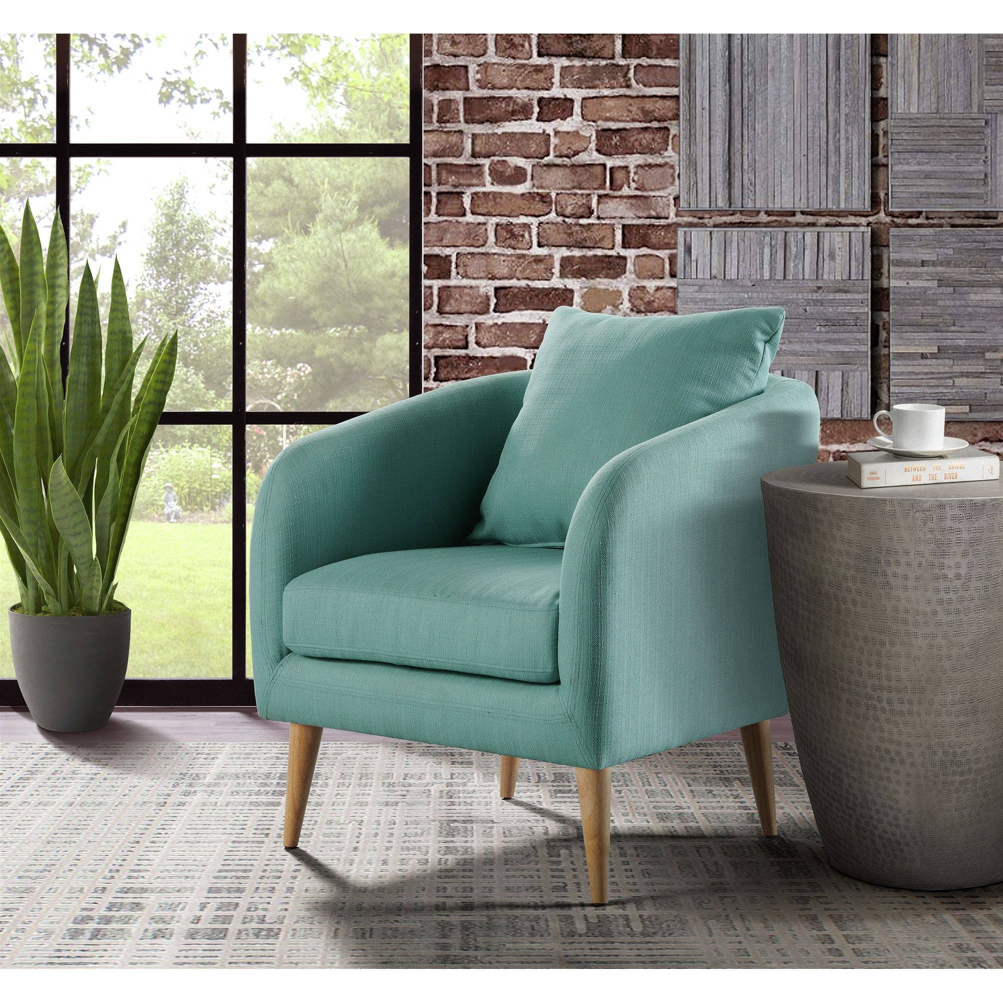 Green Accent Chair with Wooden Legs T4563