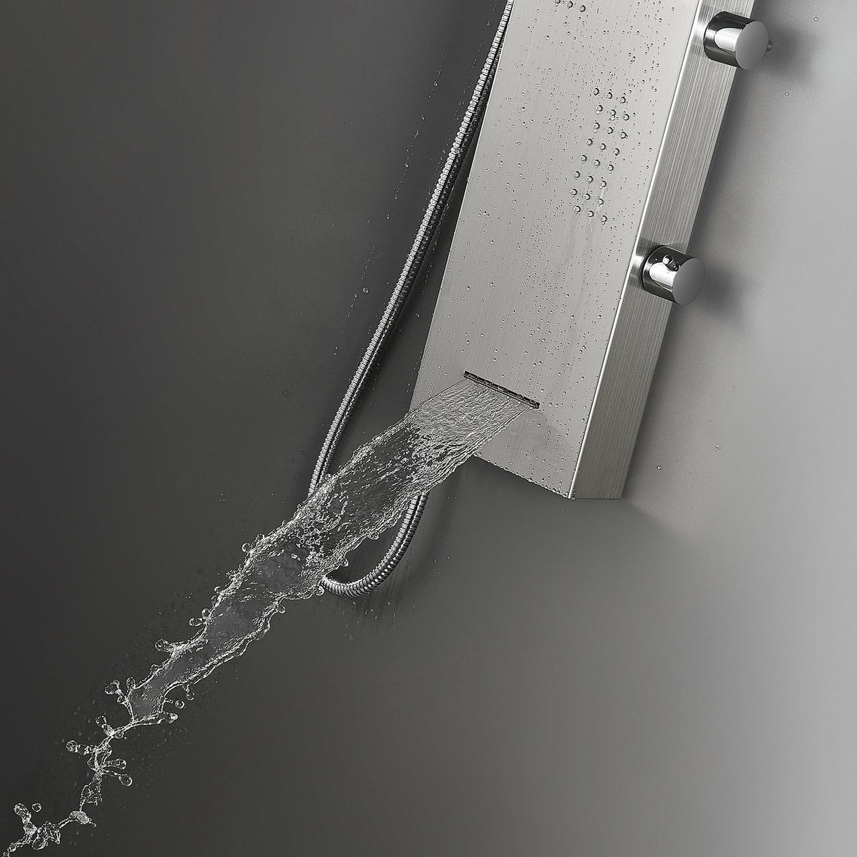 Brushed Nickle Stainless Steel Shower Panel Tower System with Rainfall Shower Head, 4 Body Jets, Waterfall Tub Spout A226