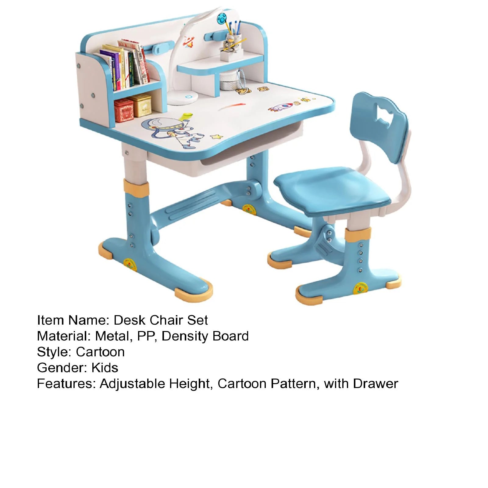 Blue Height Adjustable Kids Desk and Chair Set with Drawer X95160