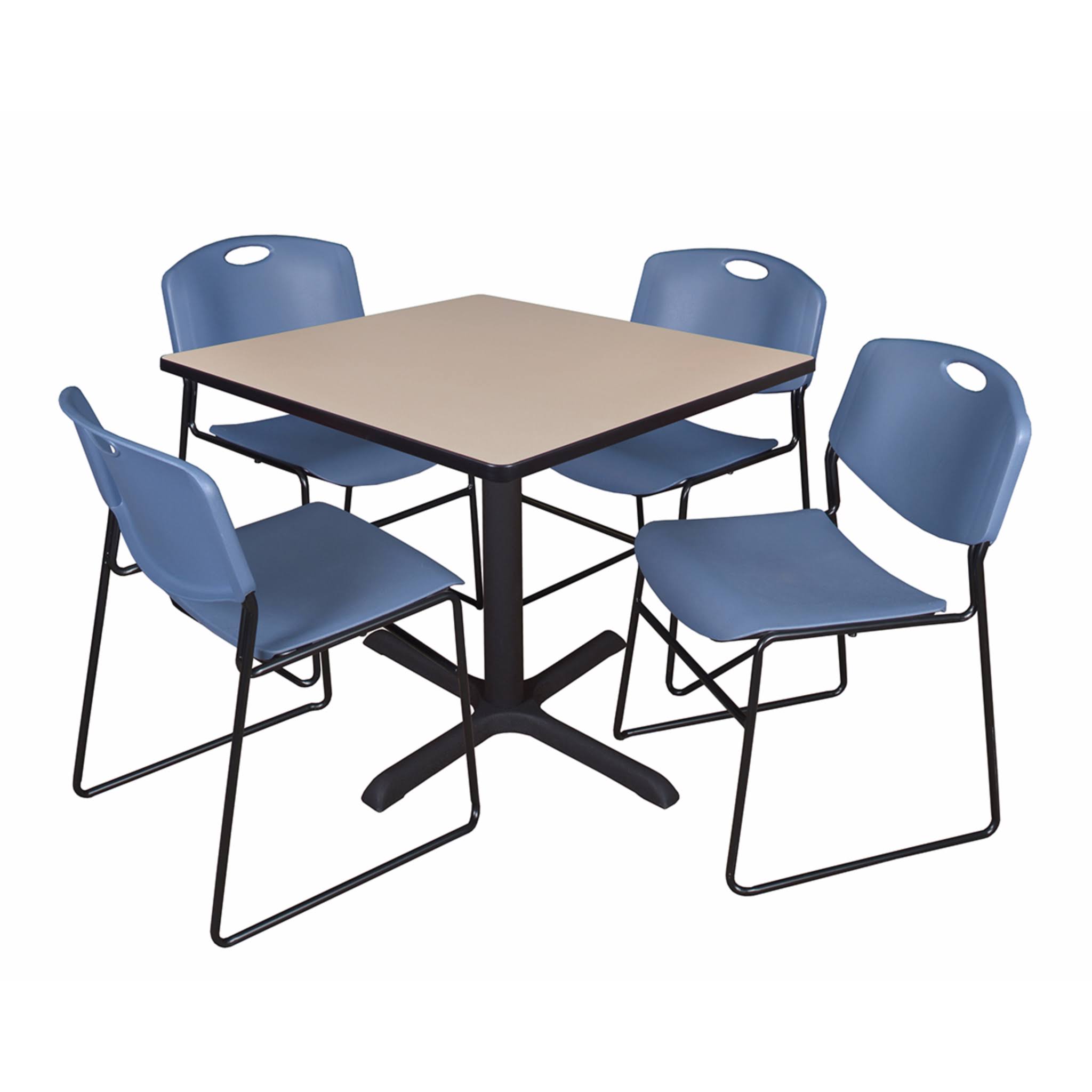 Beige Square Breakroom Table with 4 Black Stack Chairs O6618
