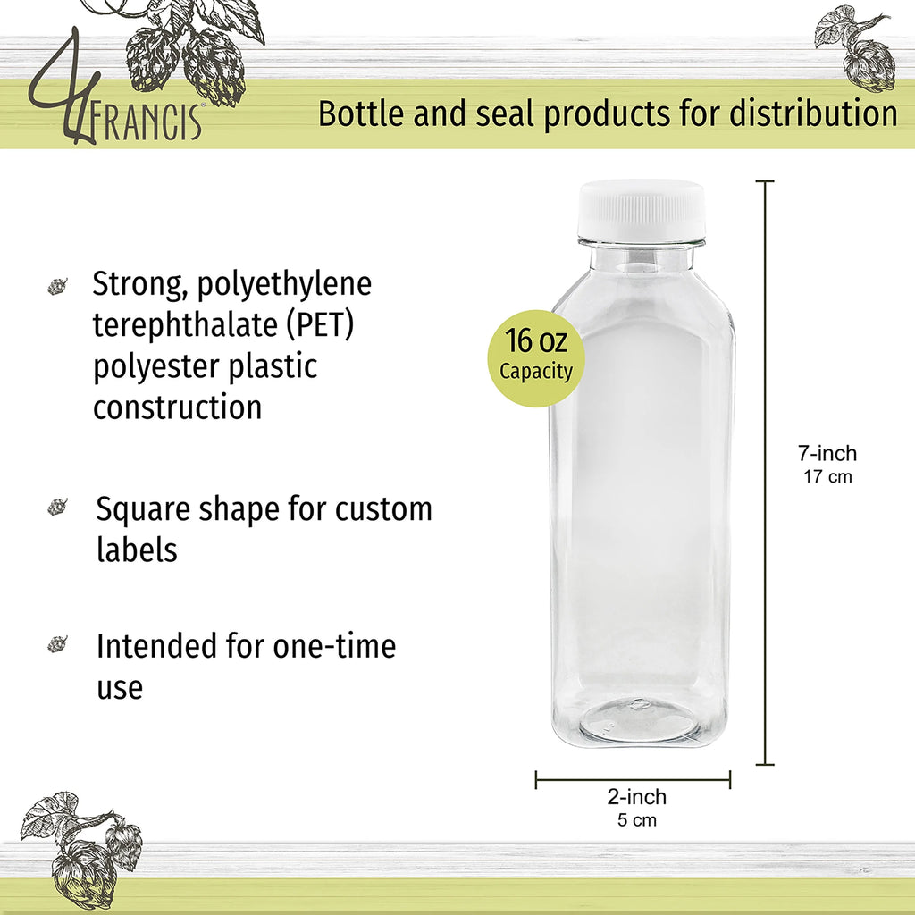 Plastic Juice Bottles with Caps in White - 35pk 16oz Bottles with Lids M465033
