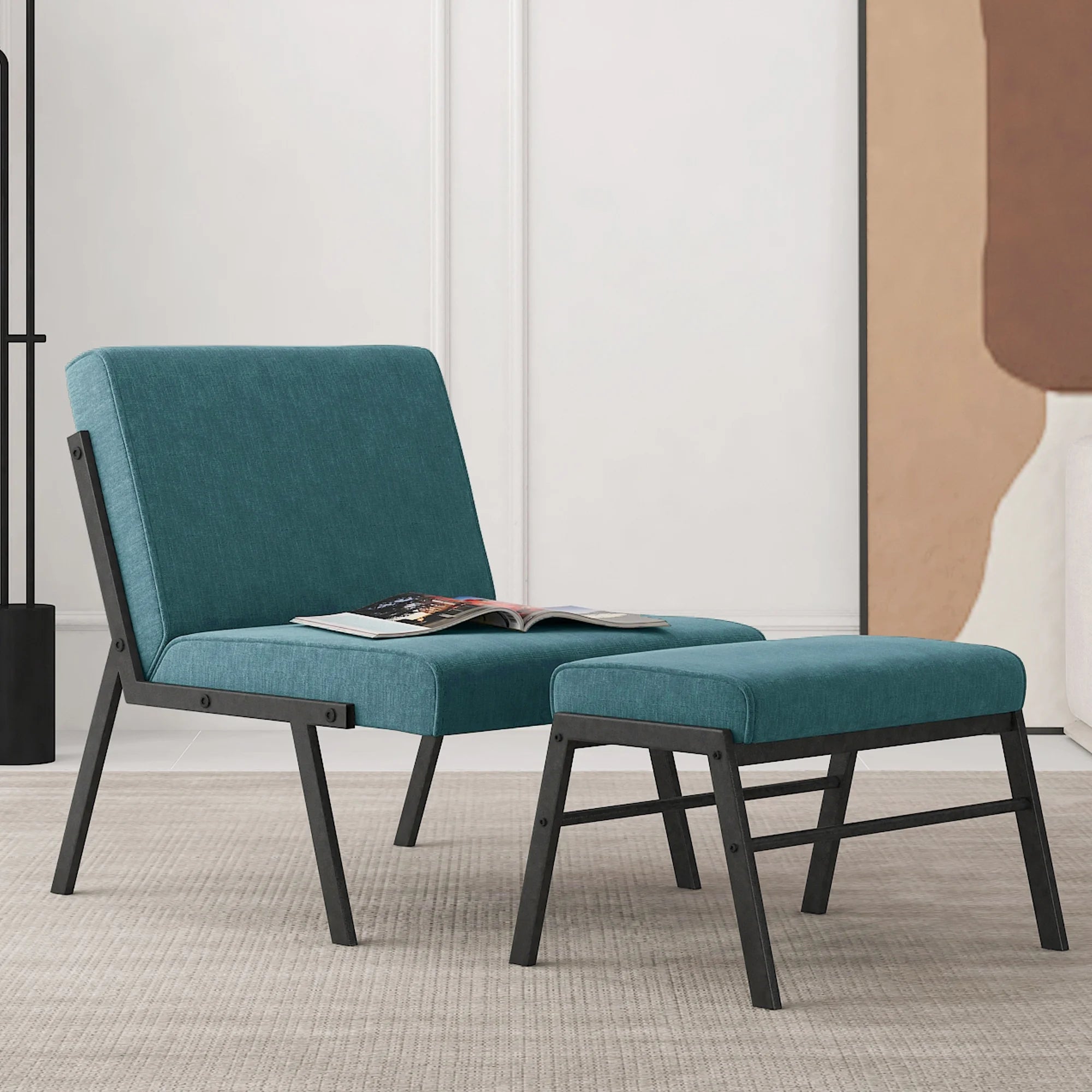 Linen Accent Chair with Ottoman R942
