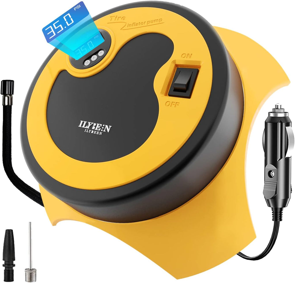 Tire Inflator Portable Air Compressor, DC 12V Auto Tire Pump, Digital Air Pump with LED Light, Long Power Cord Auto Shut Off, Pack of 2 X40147