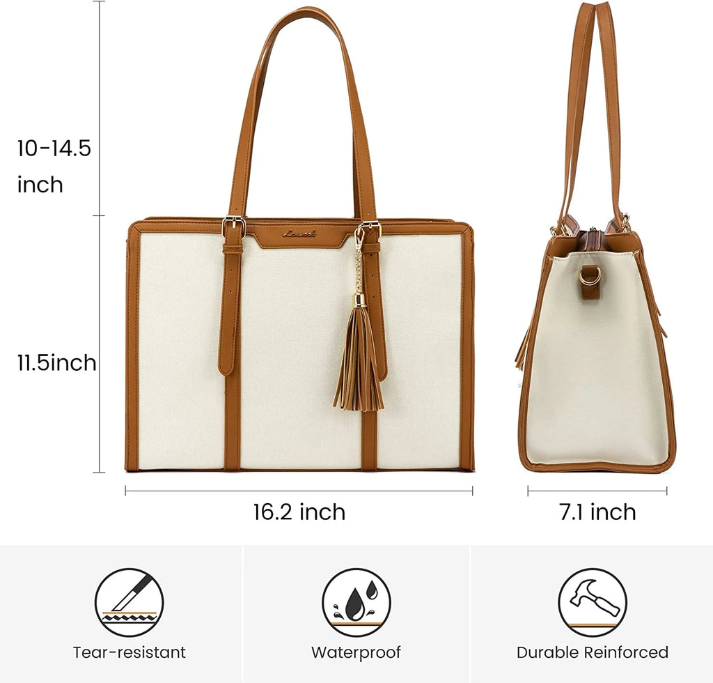 15.6 inch Canvas Laptop Tote Bag with Clutch Purse R114568