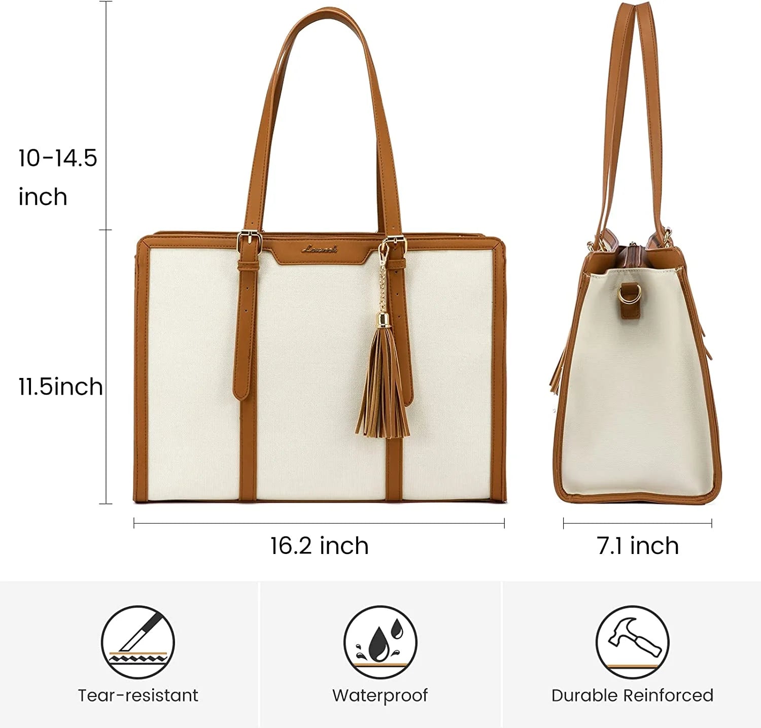 15.6 inch Canvas Laptop Tote Bag with Clutch Purse R114568