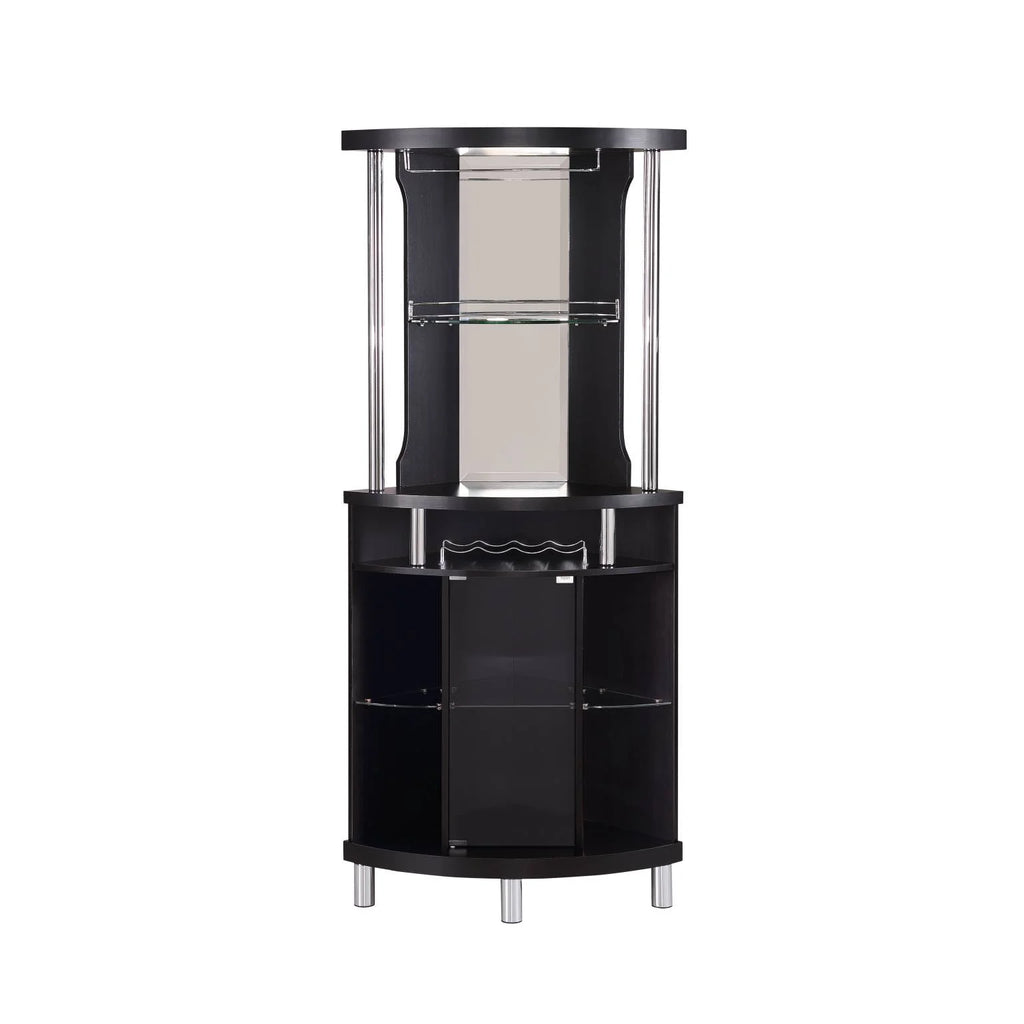 Black Corner Bar with Built-in Wine Rack and Lower Cabinet X956