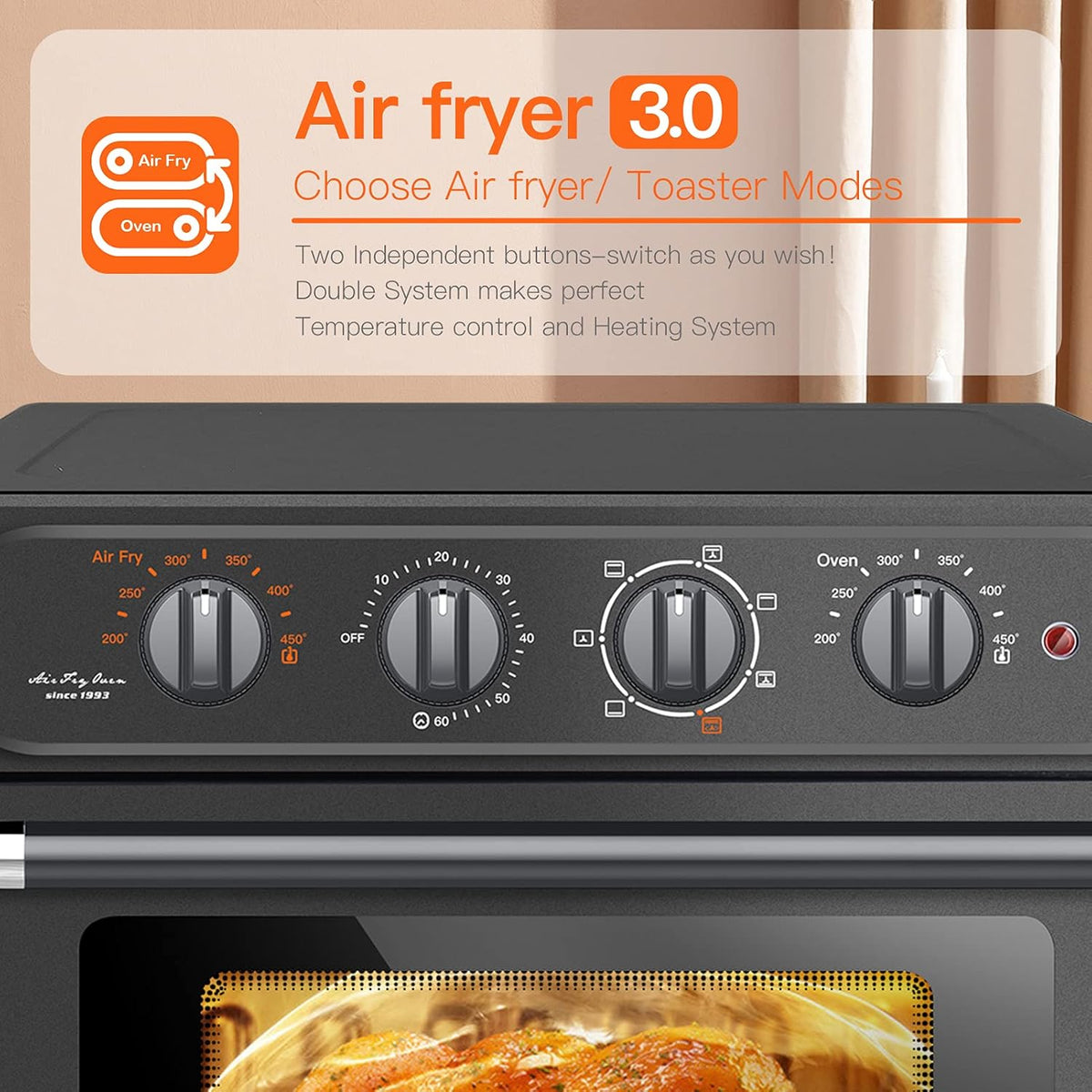 Air Fryer Toaster Oven Combo, 24 QT, 7-in-1, Dark Gray T655402