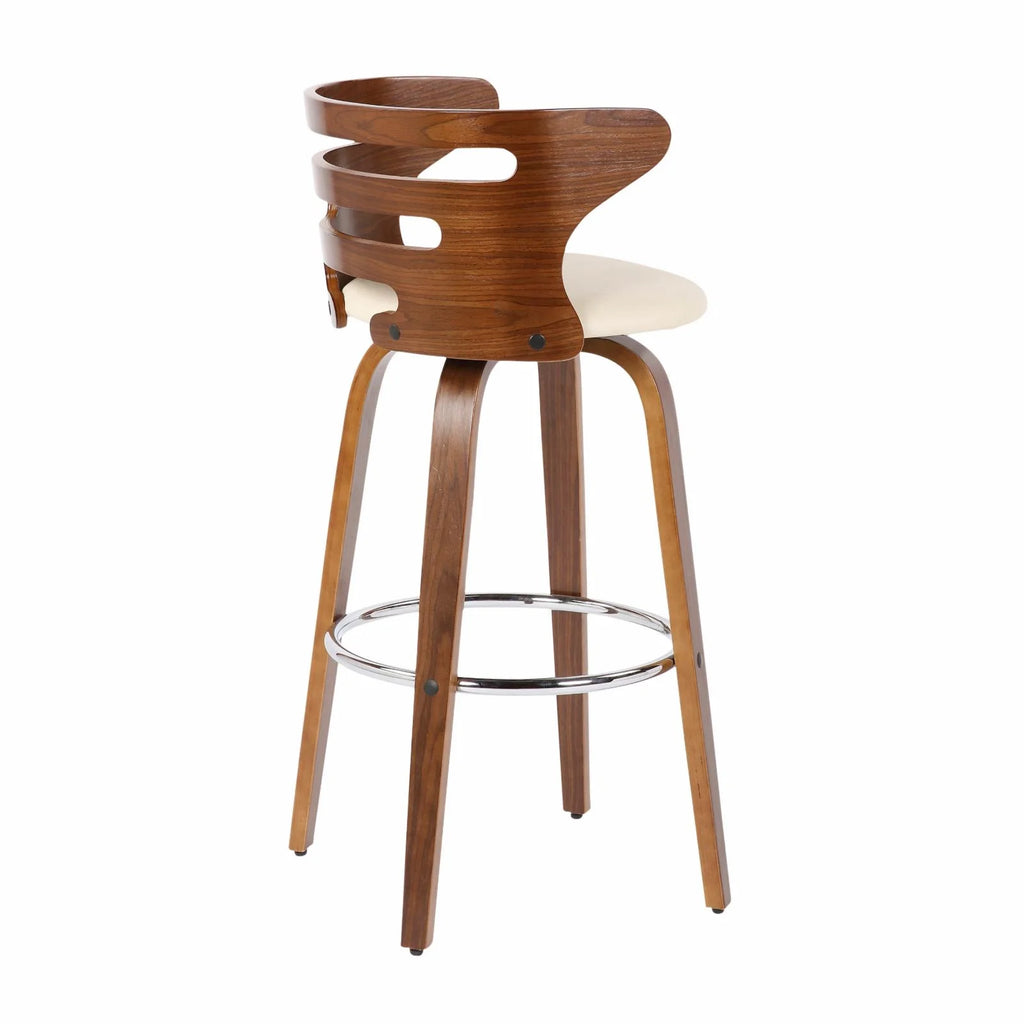 Set Of 2 Swivel Barstool In Walnut And Cream Faux Leather X141