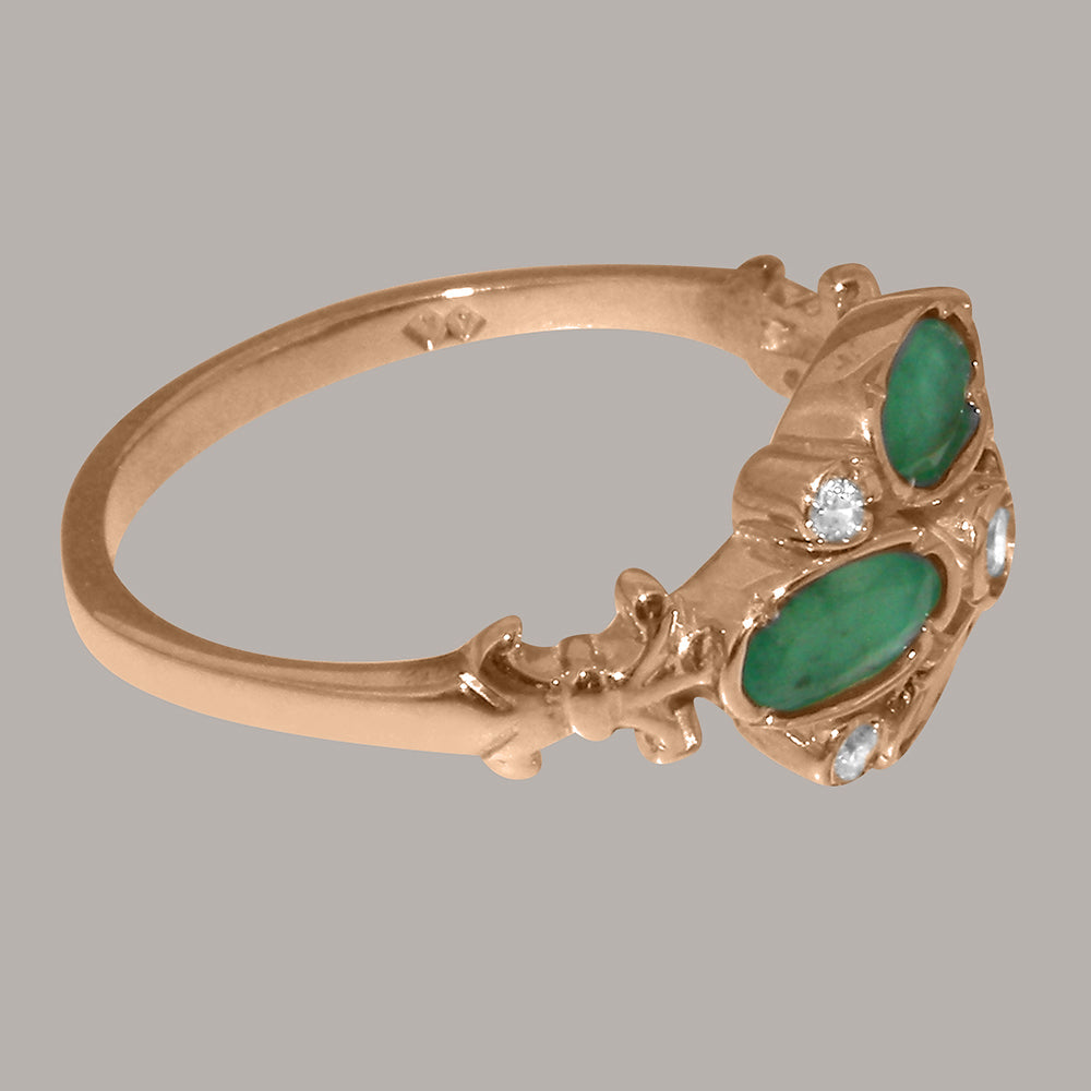 9k Rose Gold Synthetic Cubic Zirconia & Natural Emerald Womens Engagement Ring Z2756