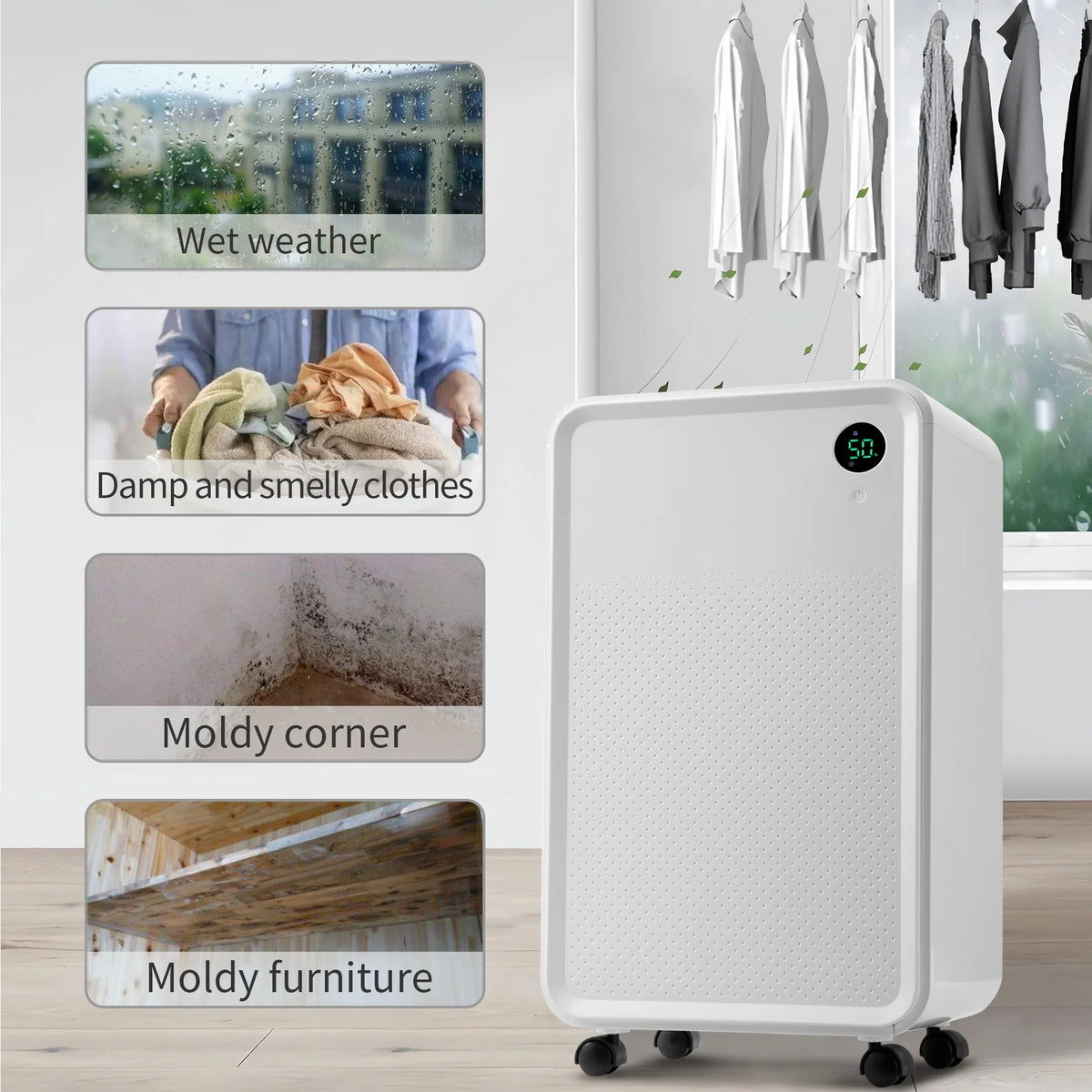 30 Pint Dehumidifier with 68oz Water Tank and Drain Hose P486