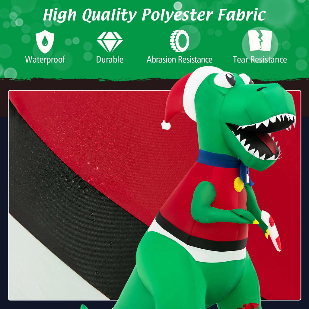 6FT Inflatable Christmas Dinosaur Decoration with LED Lights & Gift Box M74534