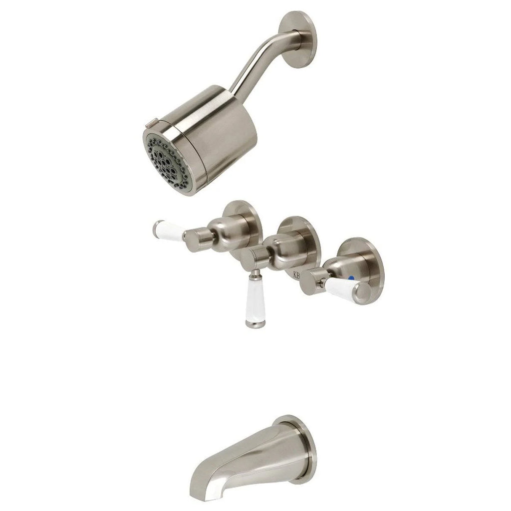 Brushed Nickel Three-Handle Tub and Shower Faucet K599