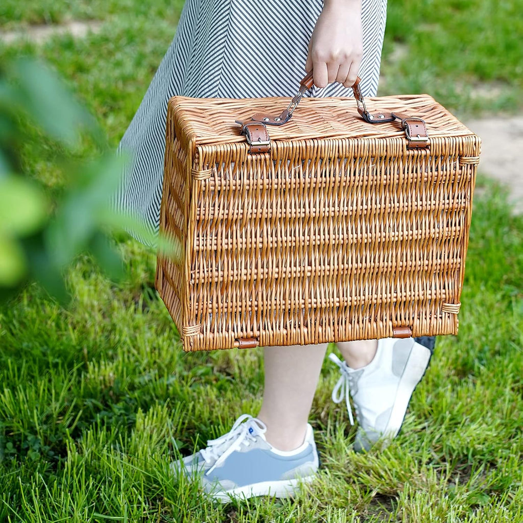 Wicker Picnic Basket Set with Insulated Cooler Bag and Cutlery Service Kit V663