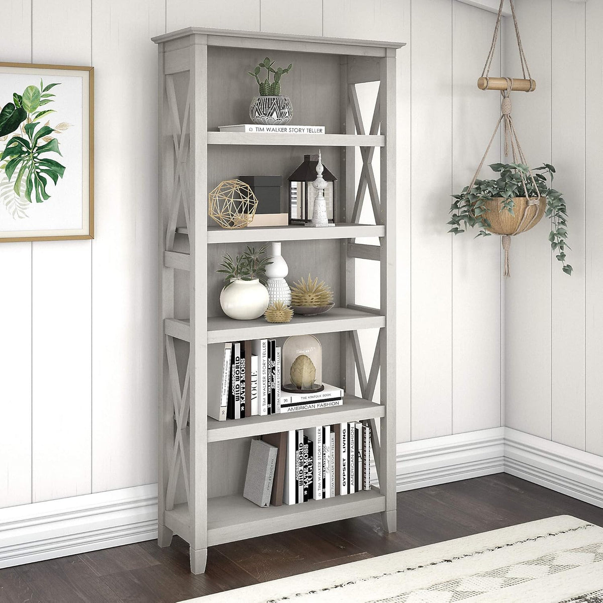 5 Shelf Bookcase in Linen White Oak P202