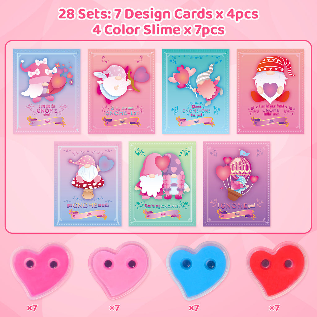 28Pcs Valentine Heart Butter Slime with Gnome Cards L84732