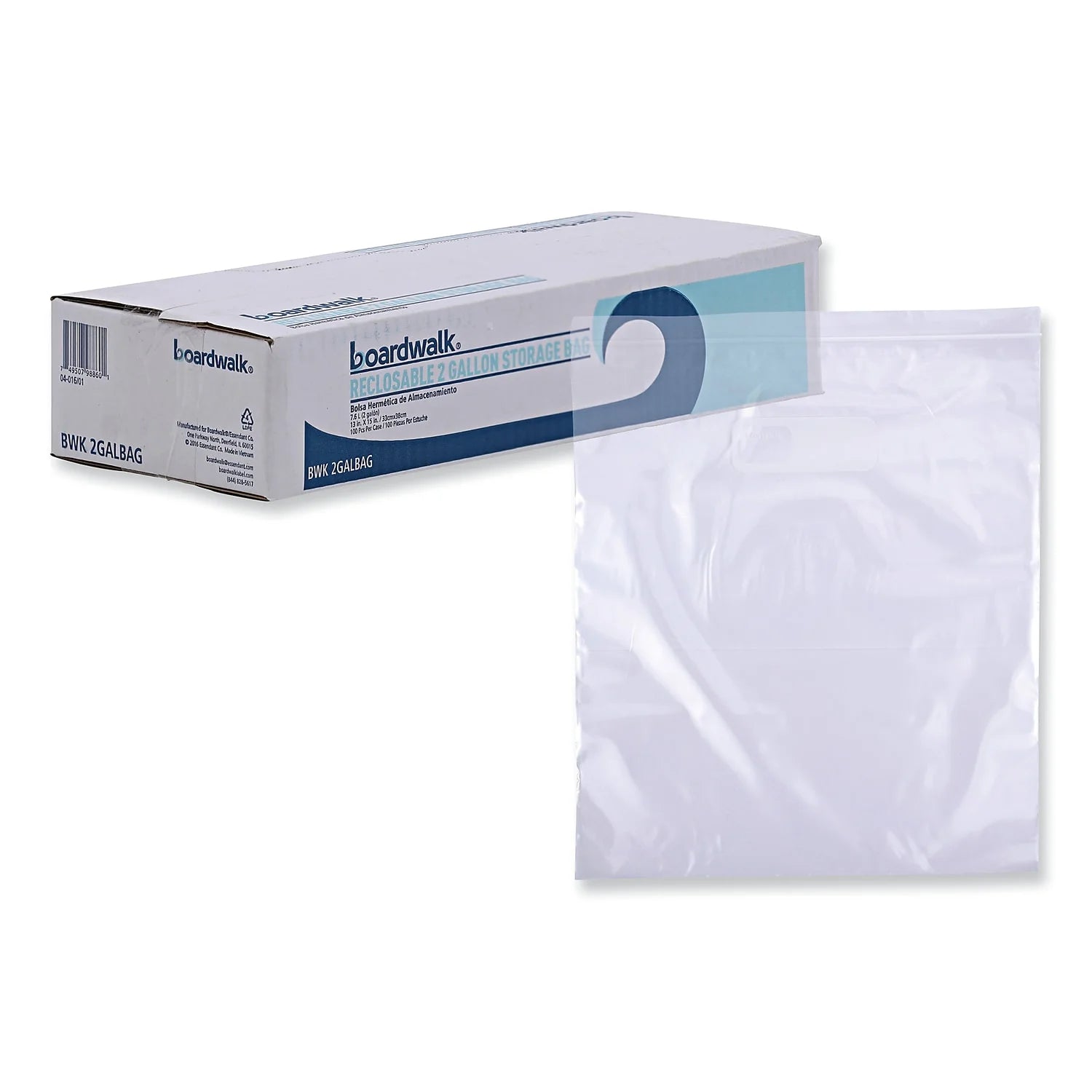 Reclosable Food Storage Bags, 2 gal, Clear, 100/Box X2553
