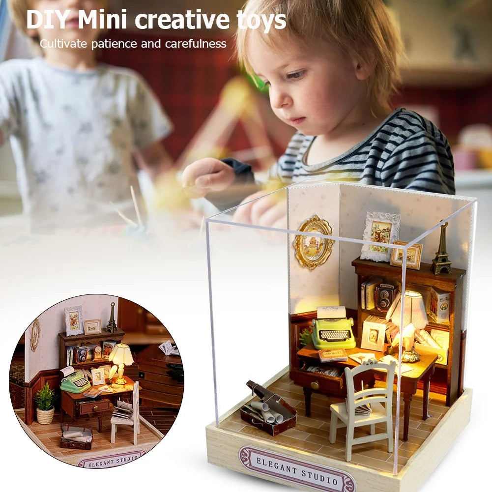 Mini Cute Doll House Cabin Model DIY Toy Kits R37790