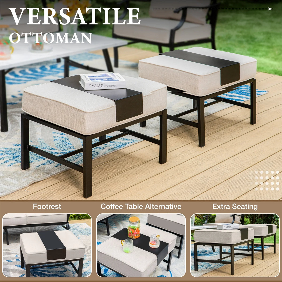 Beige 9-Seater Patio Conversation Set with Swivel Chair Sofa D341
