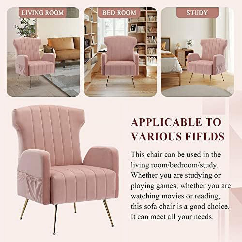 Brown Velvet Wing Back Accent Chair with Metal Gold Legs L169102