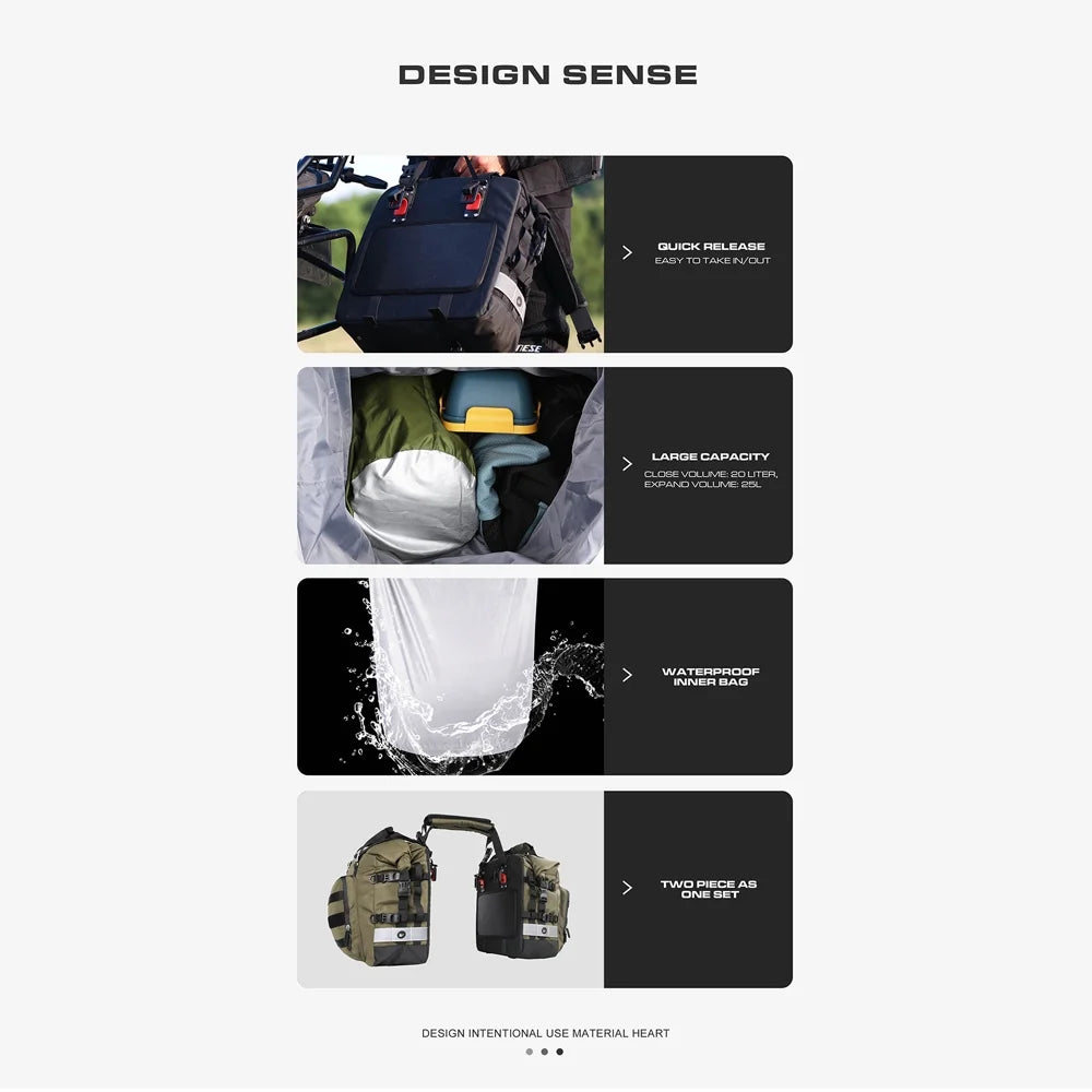 20L Polyester Motorcycle Side Saddle Bag with Removable Waterproof Inner Bag T955998