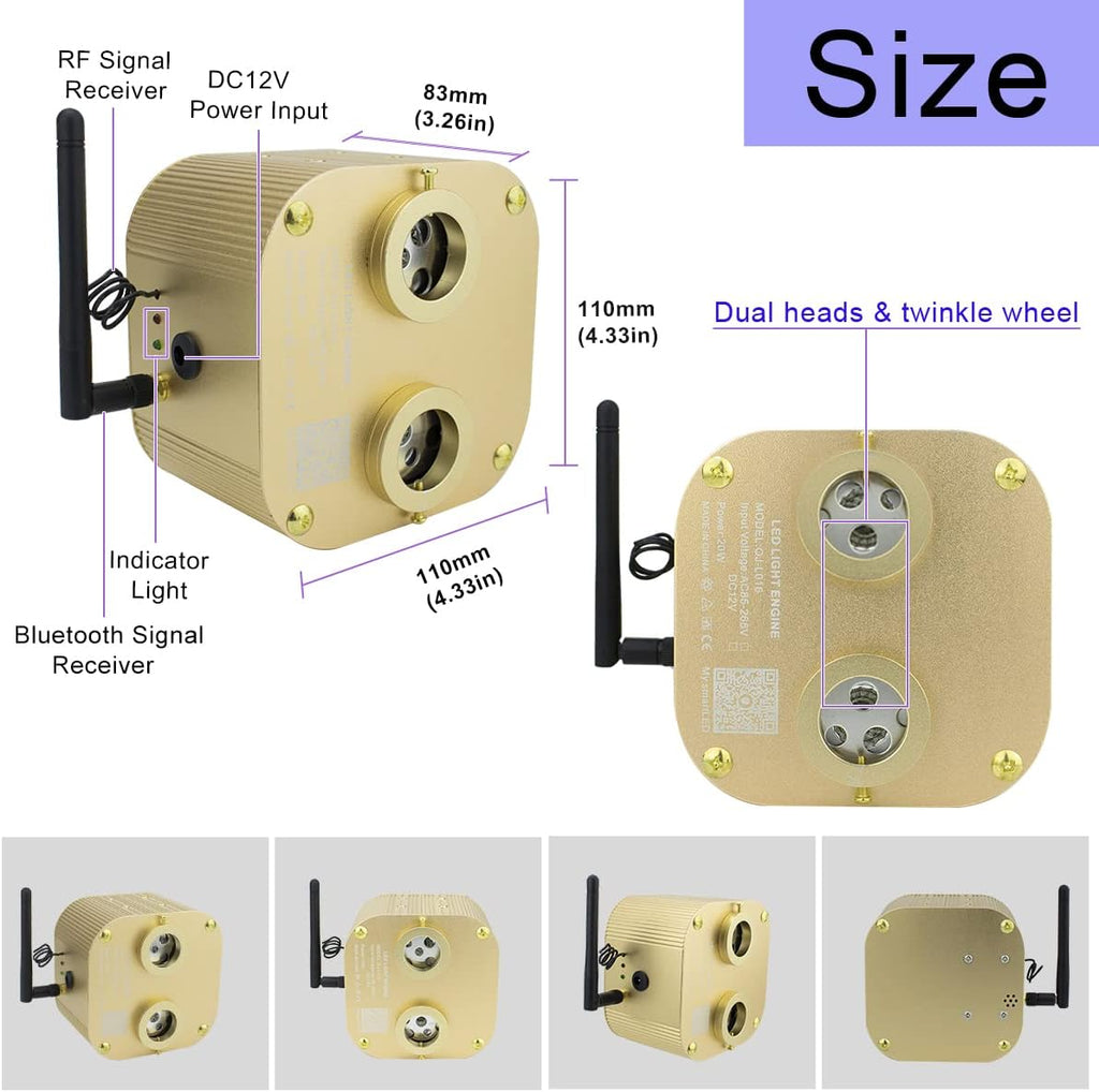 Fiber Optic Light Kit 20W RGBW Dual-Head Star Ceiling Light with 620pcs Mixed Fiber Optic Strands B653
